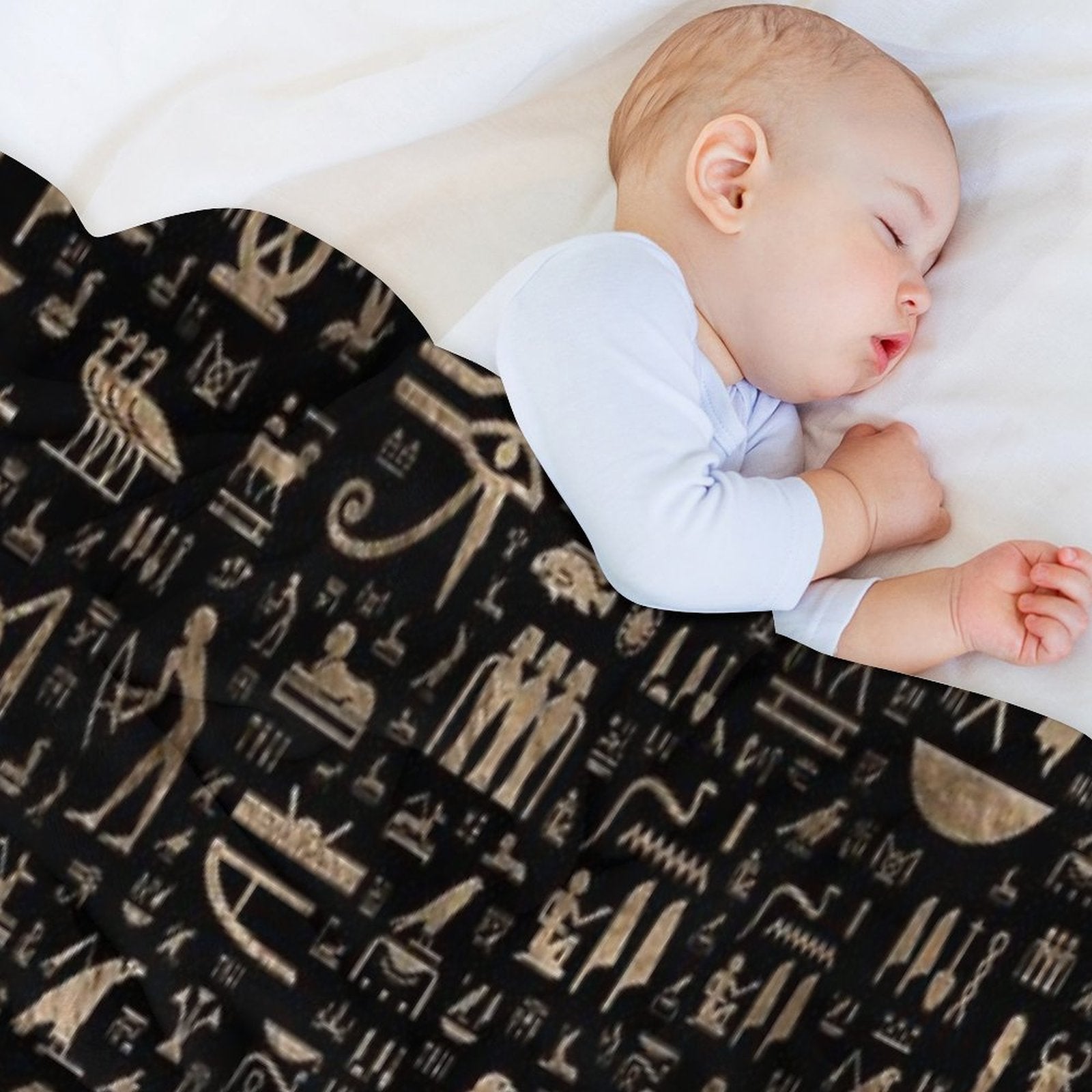 Ancient Egyptian Gods And Hieroglyphs - Black And Gold Lightweight Throw Blanket