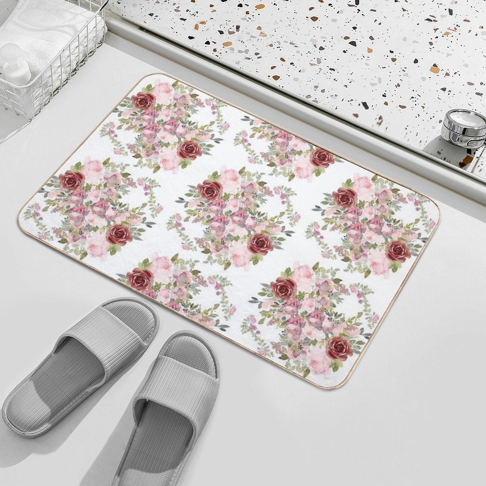 Pair Of Warm Colored  Roses  Repositionable Bath Mat