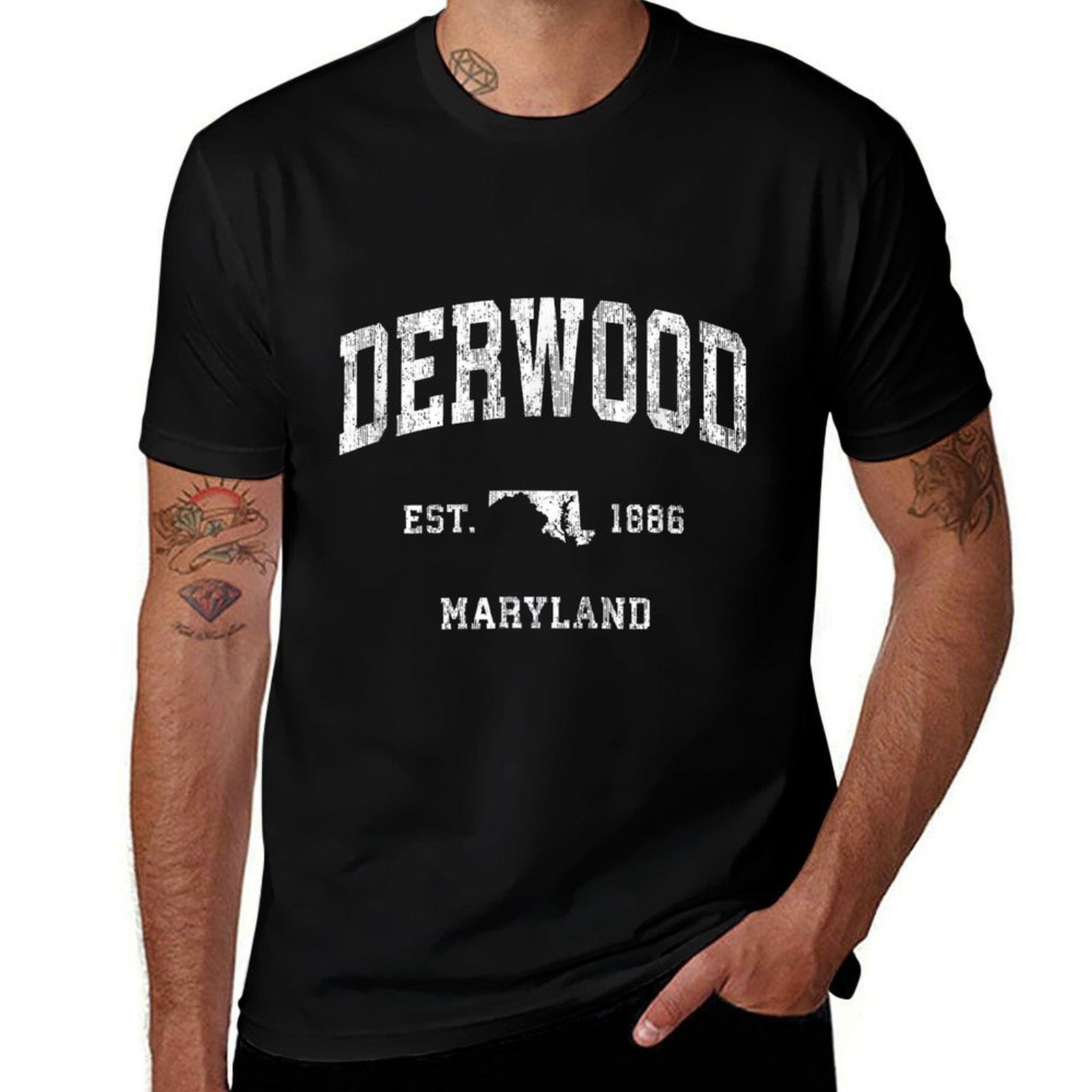 Derwood Maryland MD Vintage Athletic Sports Design  Wrinkle-resistant T-Shirt
