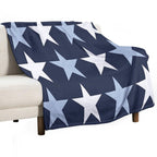Large ALICE BLUE, WHITE And  NAVY BLUE STARS Premium Throw Blanket