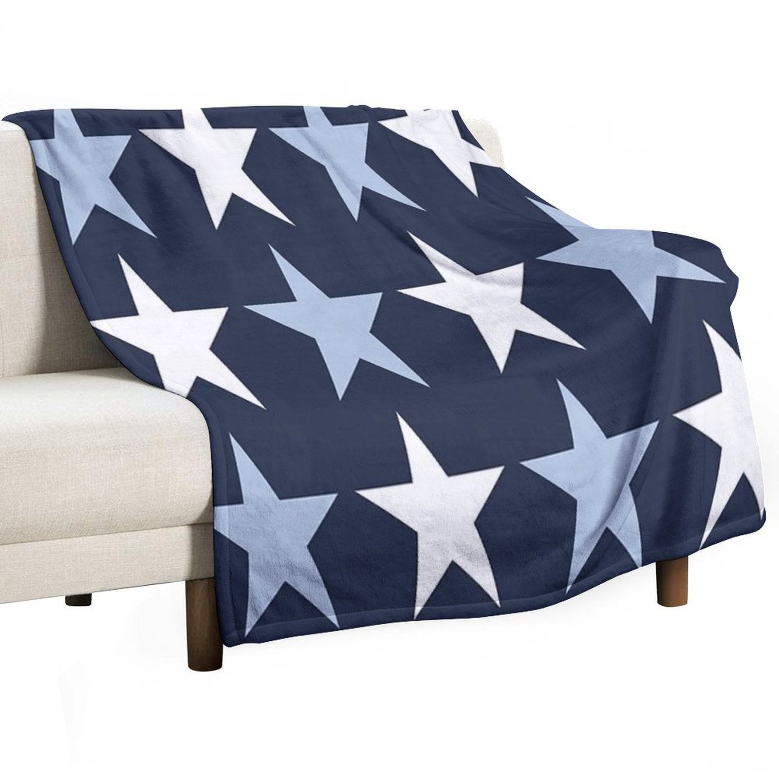 Large ALICE BLUE, WHITE And  NAVY BLUE STARS Premium Throw Blanket