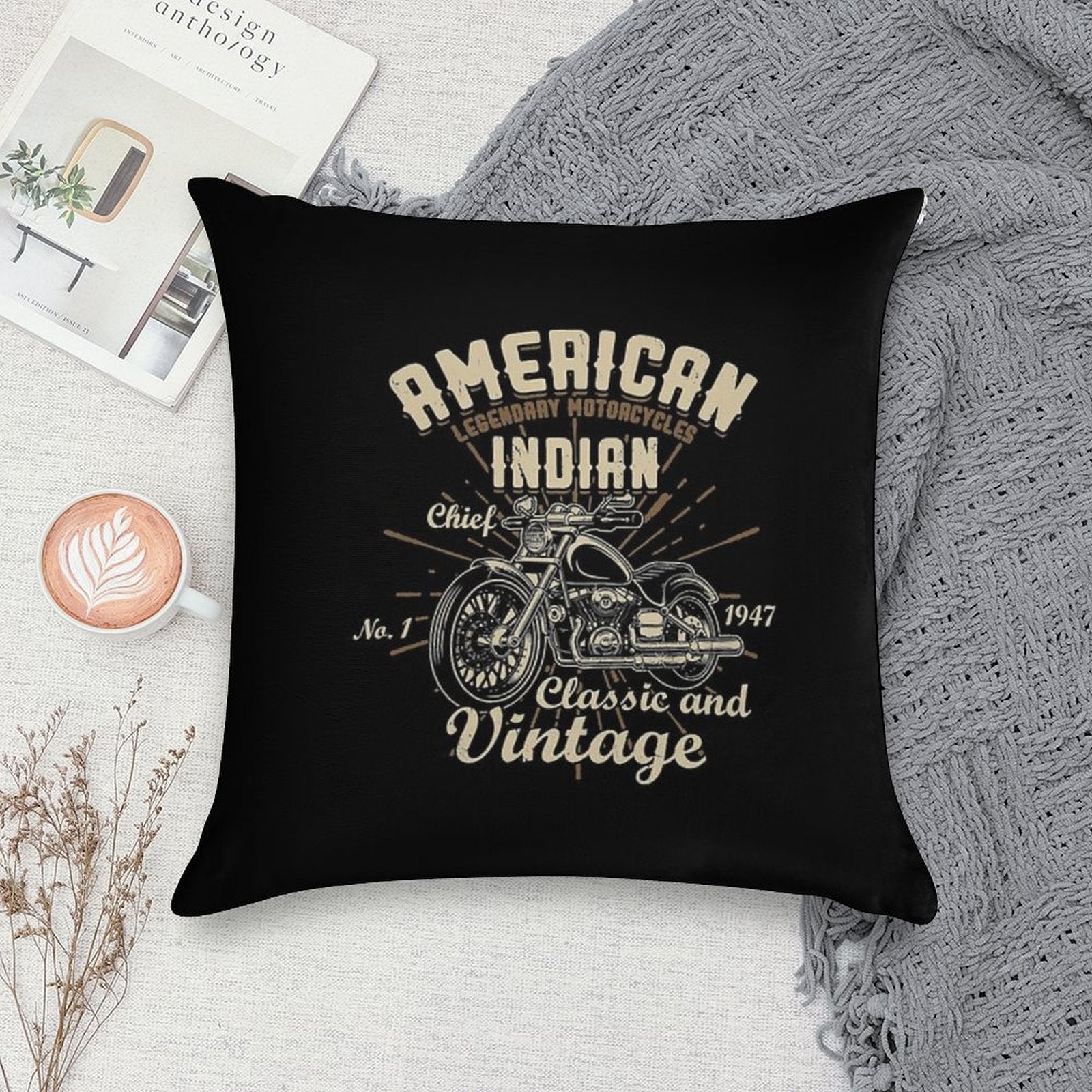 American Legendary Motorcycles Indian Chief No 1 1947 Classic And Vintage Soft Fade-Resistant Throw Pillow