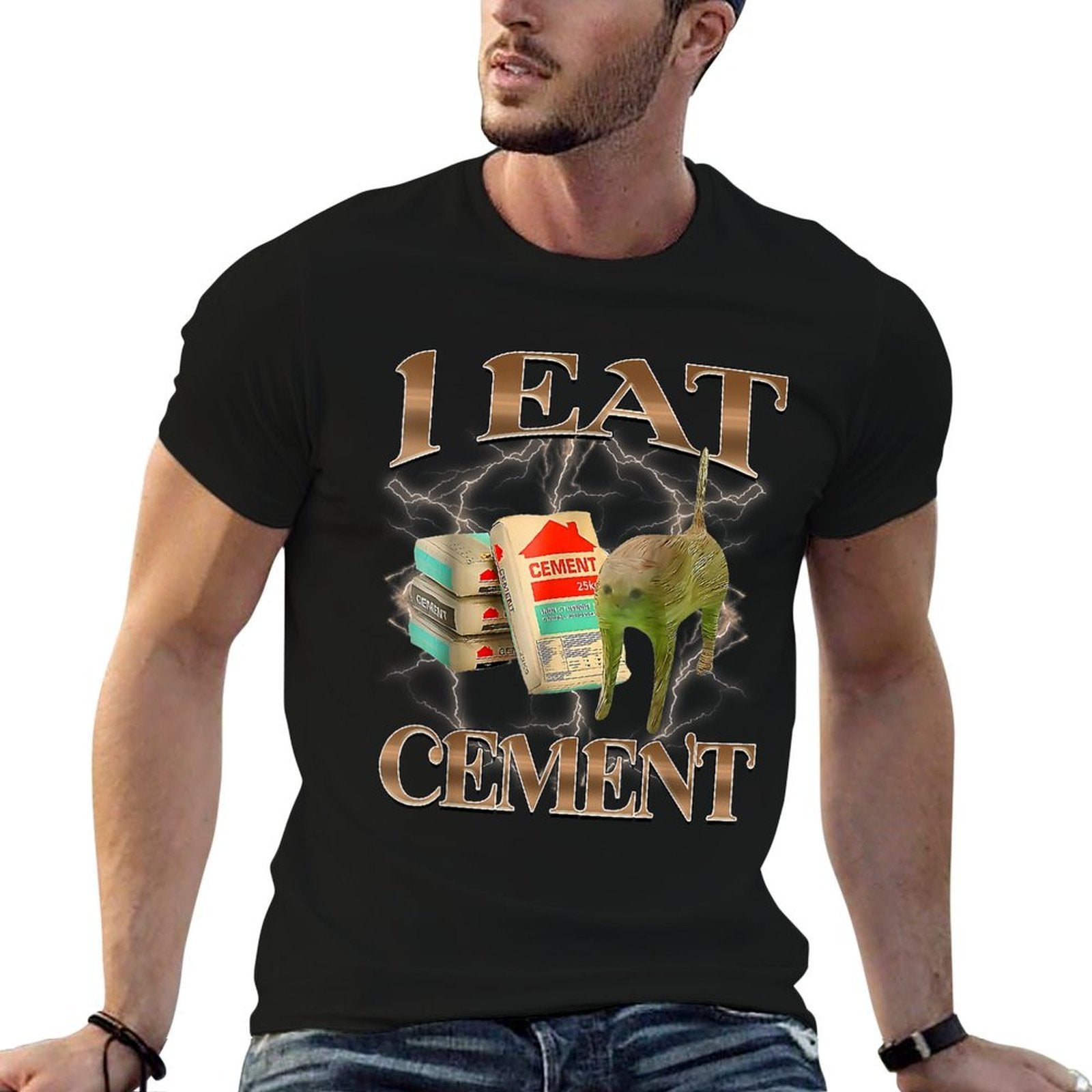 I Eat Cement Funny Cat Meme Silly Cats Women Men Kids  Slim-fit Cut T-Shirt