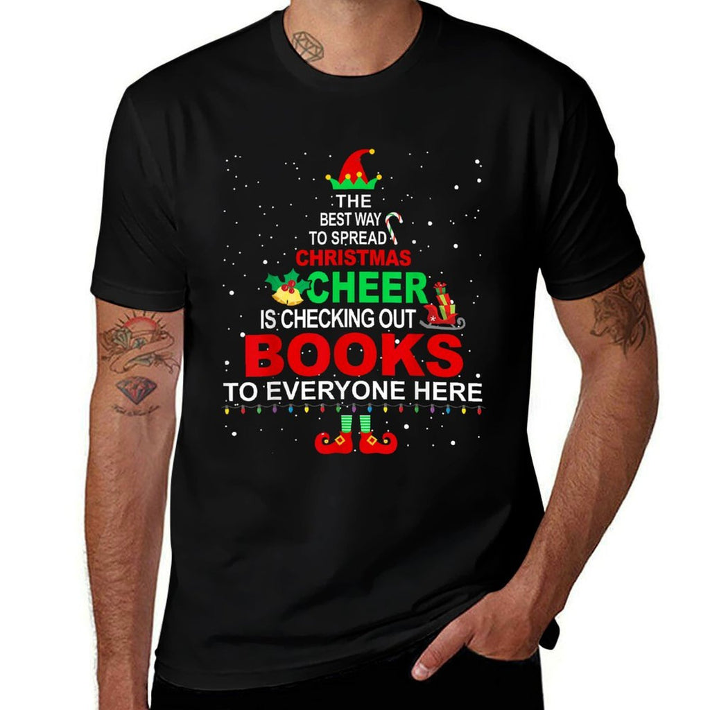 Librarian Christmas Tshirt - Elf Cheer Christmas  Ribbed Collar T-Shirt