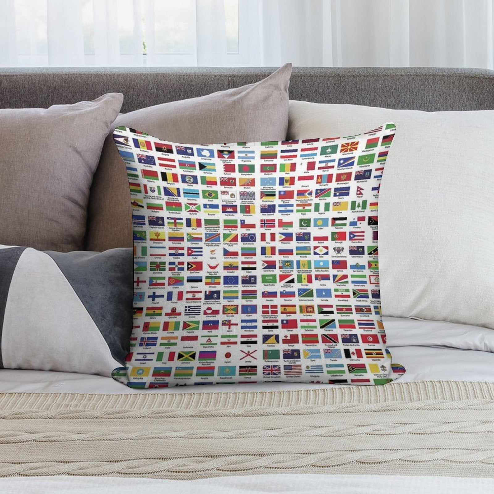 World Flags with Country Names Soft Home Decor Throw Pillow