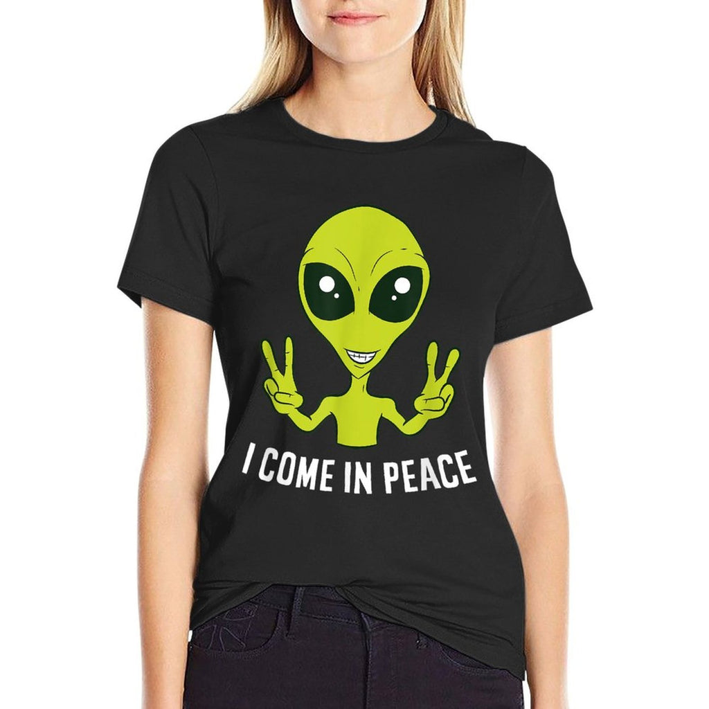 Cute Alien I Come In Peace Space Rave EDM Music Alien  Fade-proof Color T-Shirt