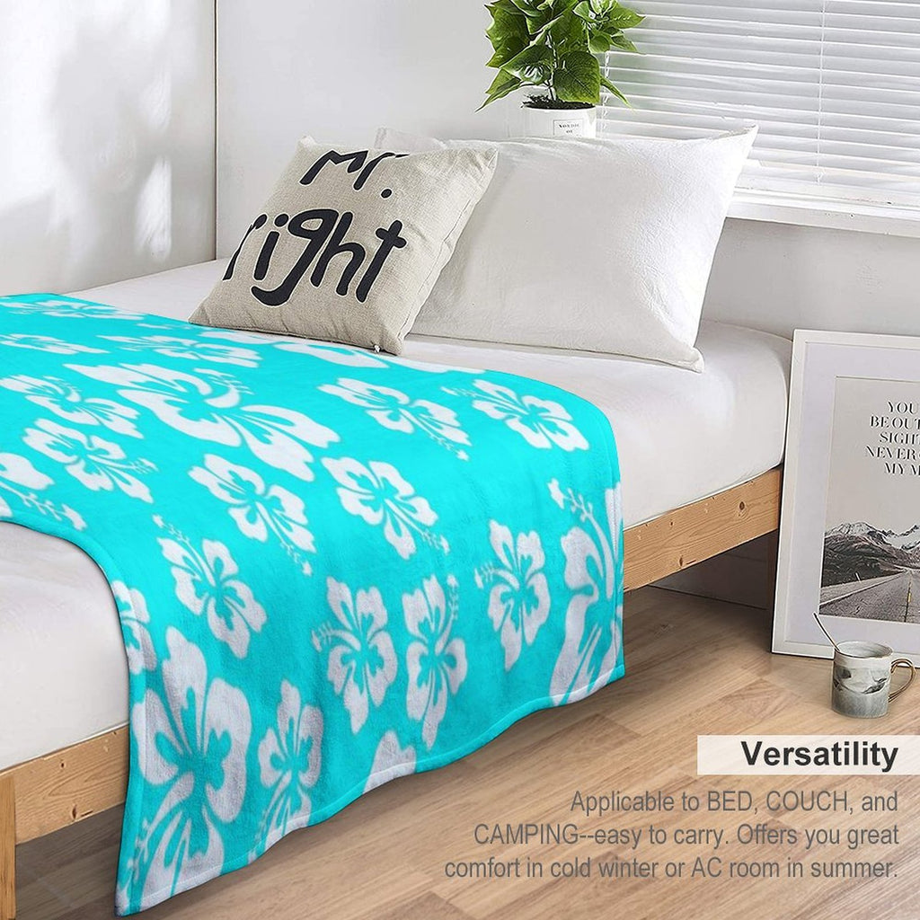Bright Aqua Blue Hibiscus Hawaiian Flower Aloha Wrinkle-free Throw Blanket