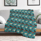Horse Pattern in Aquamarine Blue Multi-functional Throw Blanket
