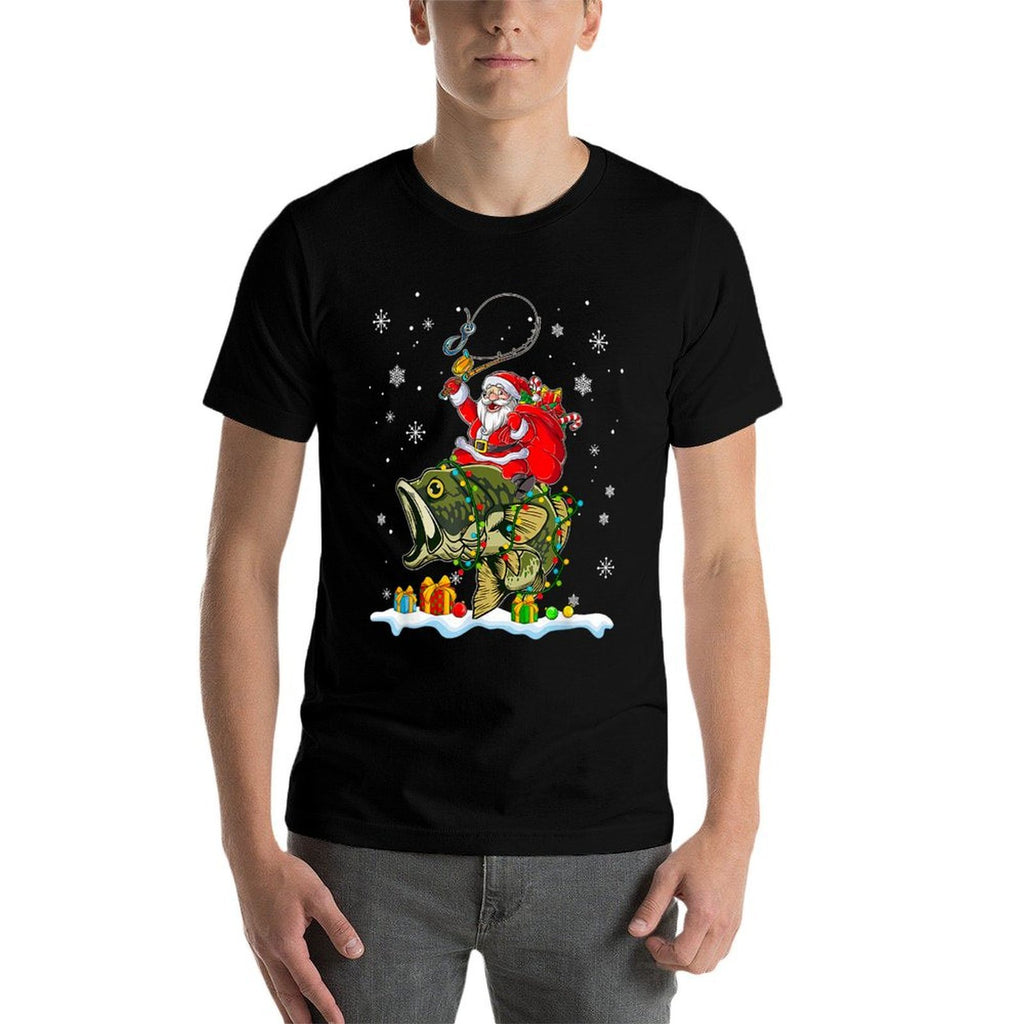 Christmas Bass Fishing Funny Santa Riding Fish Fishermen PJ  Relaxed-fit T-Shirt