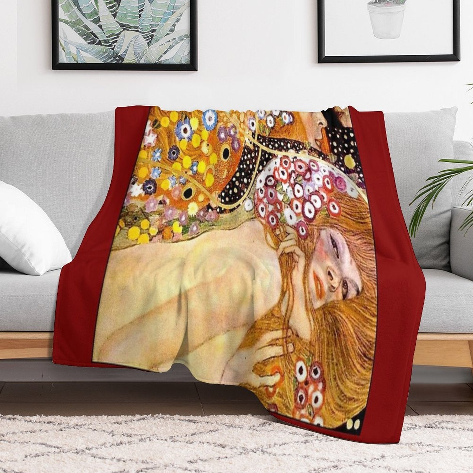 MERMAIDS  Vintage 1899 Klimt Painting Print Premium Throw Blanket