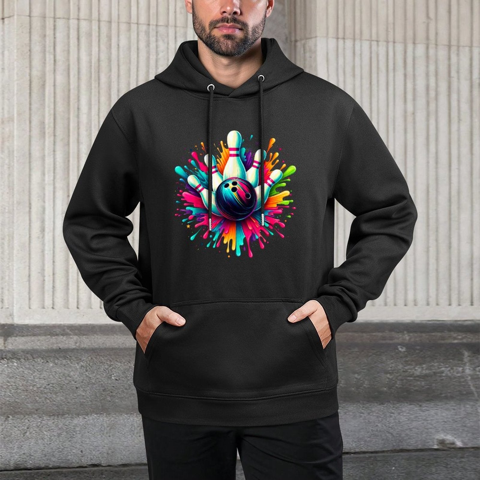 Colorful Bowling Game Day Bowling Cute Colorsplash Ball Customizable Surface Hoodie