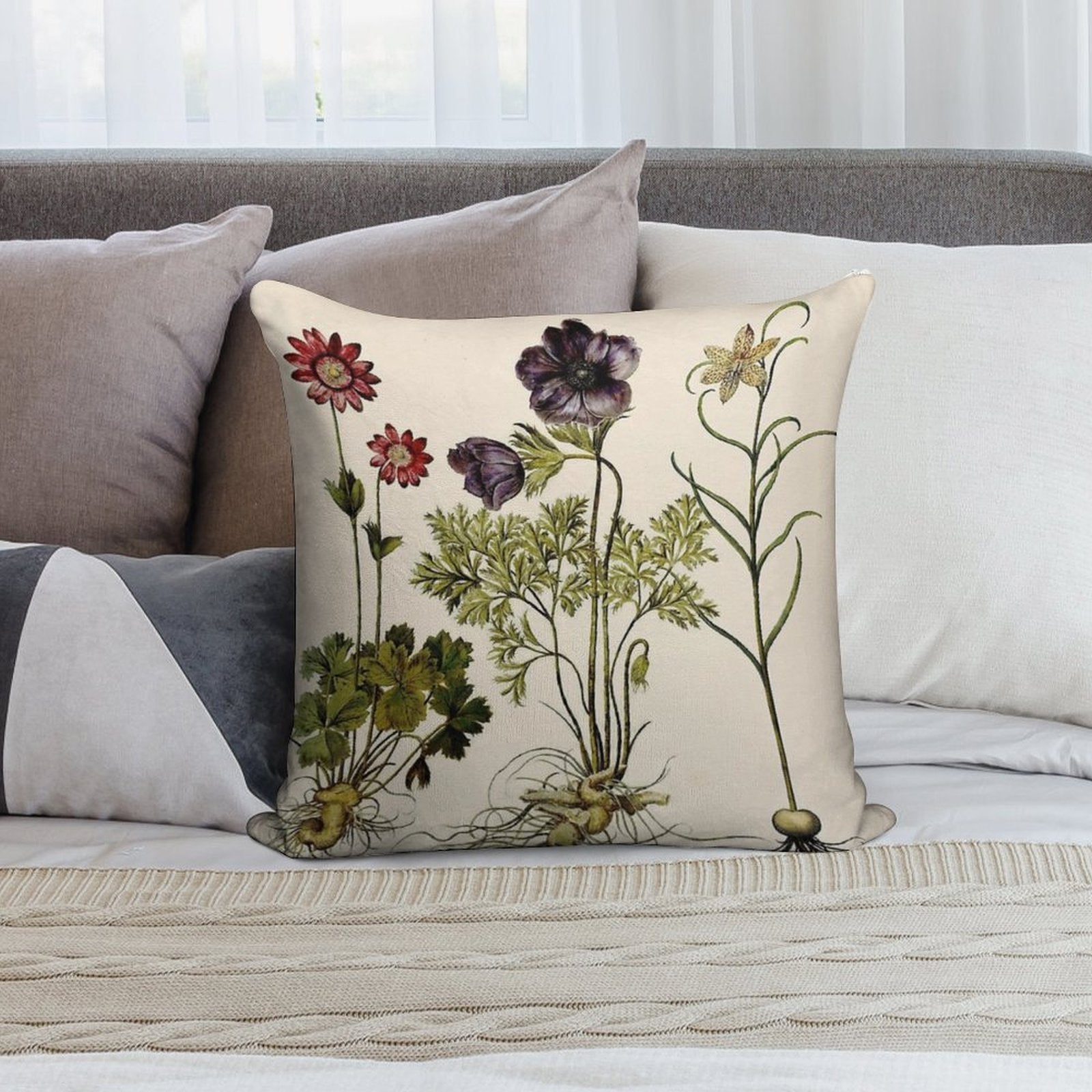 Botanica Nostalgia II Plant Botanical Study Soft Luxury Feel Throw Pillow