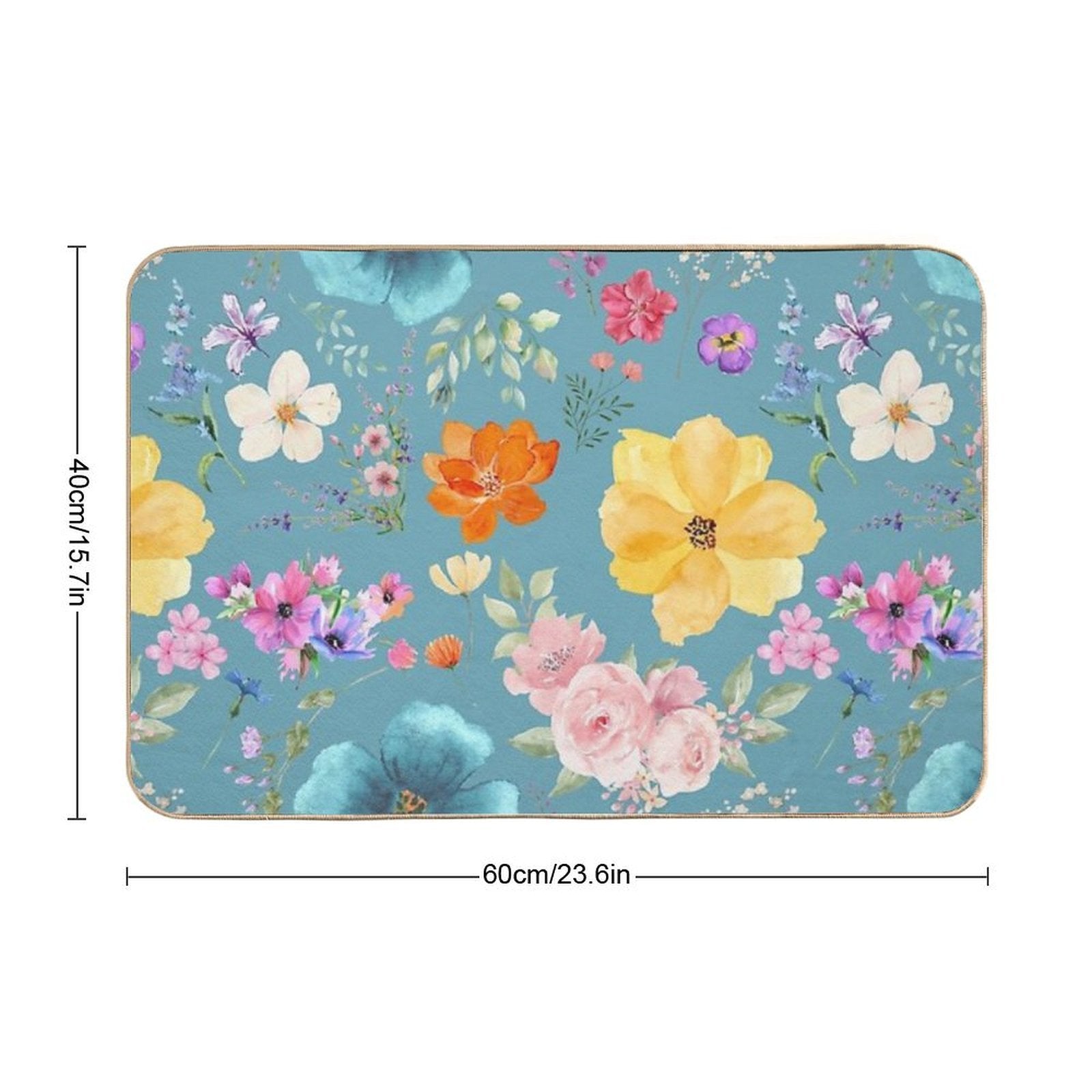 Teal Watercolor Floral Pattern  Anti-Trip Bath Mat