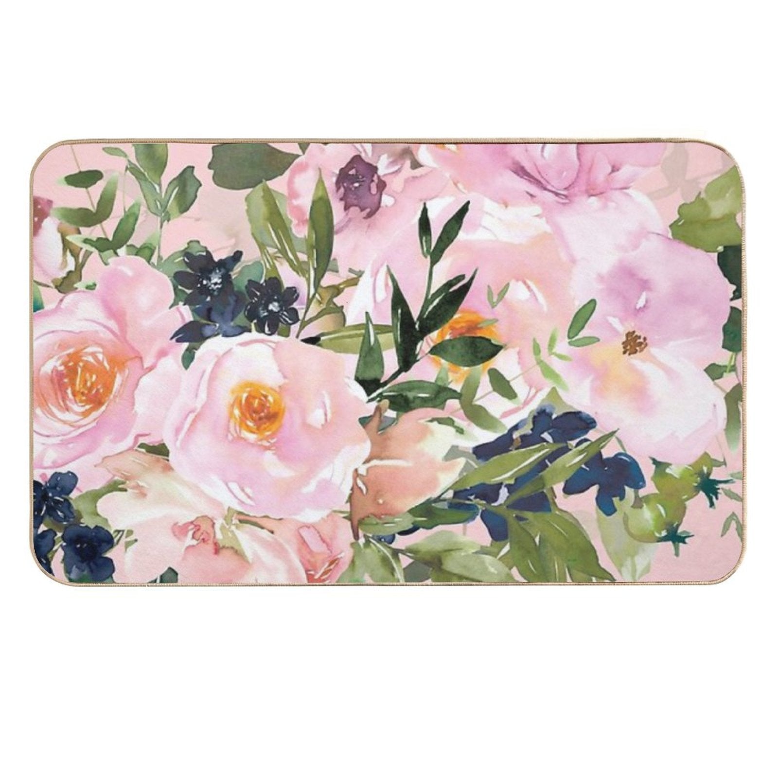Spring, Floral Watercolor, Pink Rose Bouquet  Versatile Bath Mat
