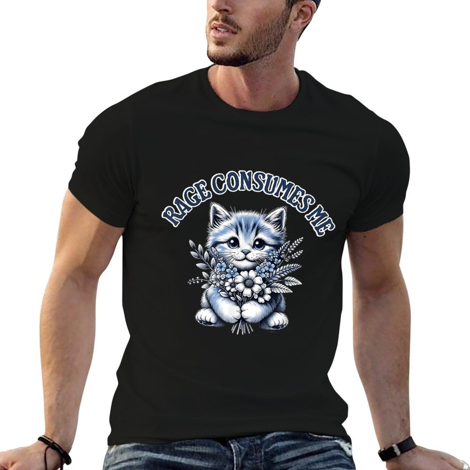 Funny Kitten Shirt Cat Meme Cute Cat Rage Consumes Me  Ribbed Collar T-Shirt
