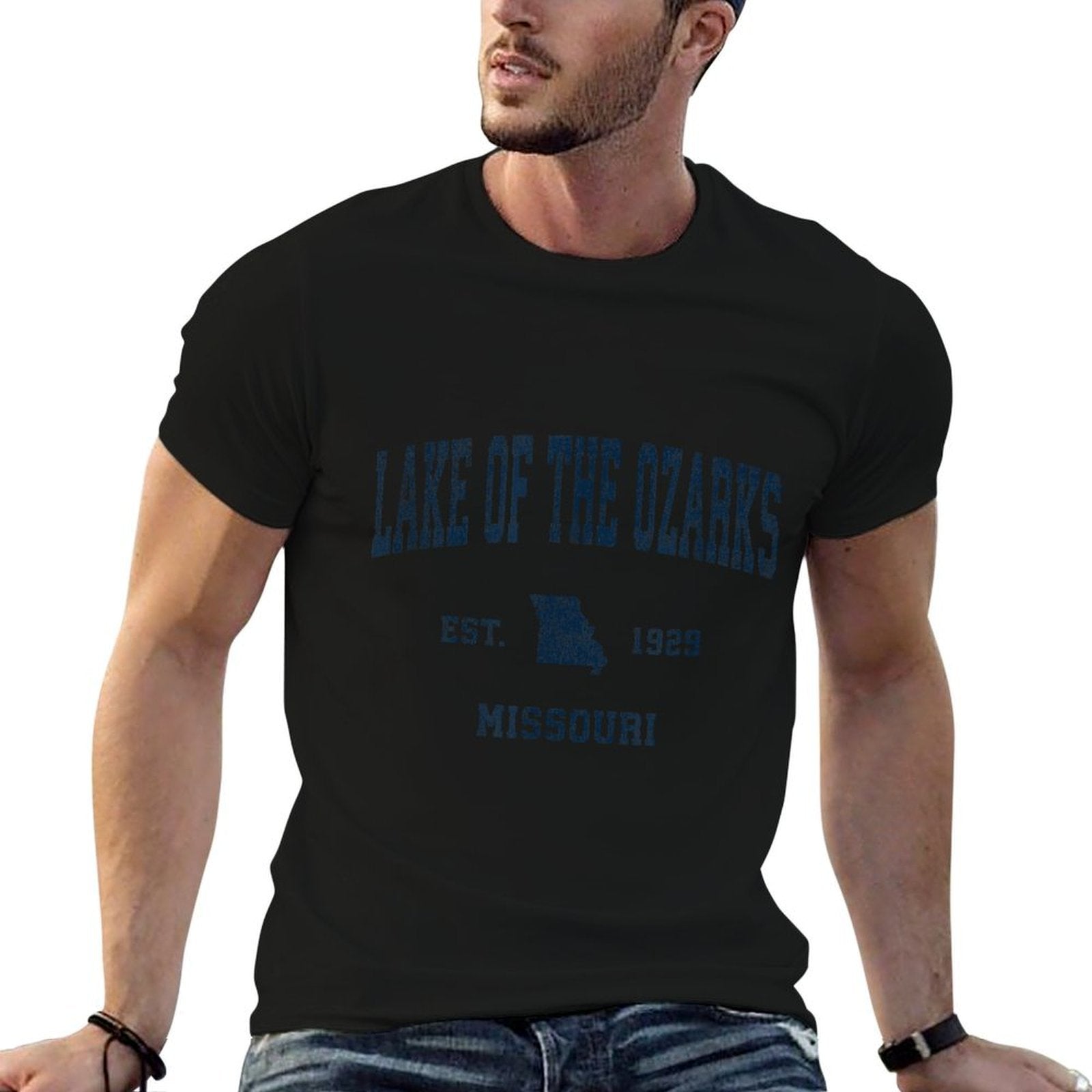 Lake of The Ozarks Missouri MO Vintage Sports Design Navy Pr  Durable T-Shirt