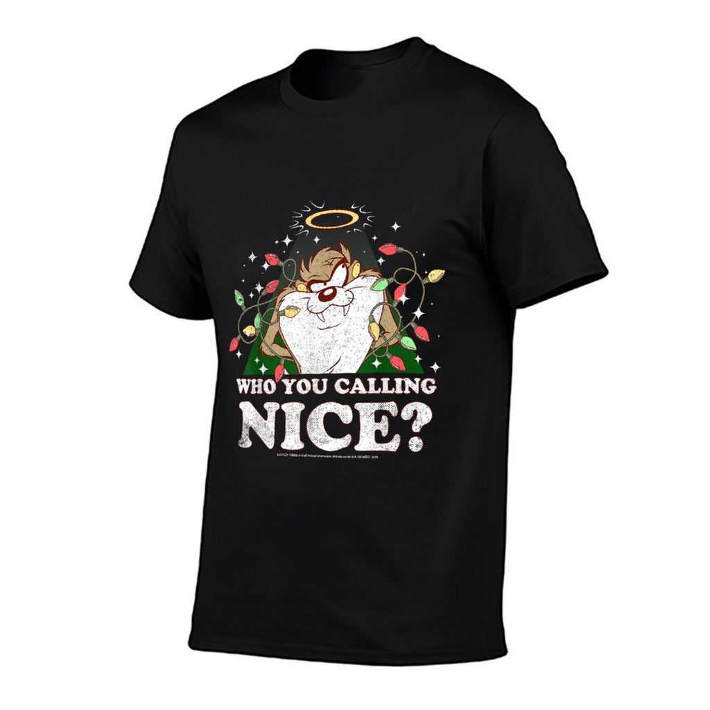 Looney Tunes Christmas Taz Who You Calling Nice  Rolled Sleeves T-Shirt