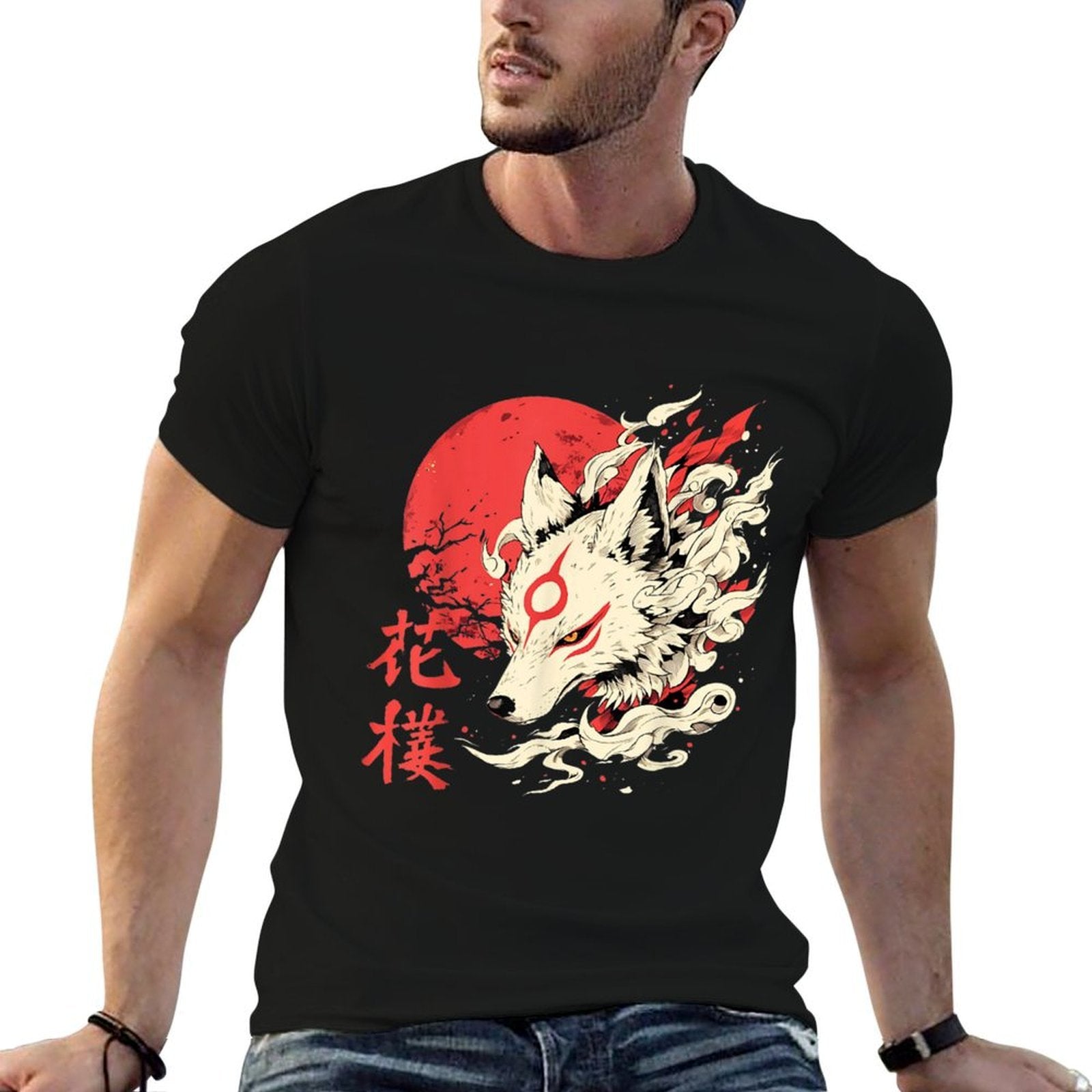 Vintage Animal Funny Fox Retro Okami Basic Meme Japan Style  Rolled Sleeves T-Shirt
