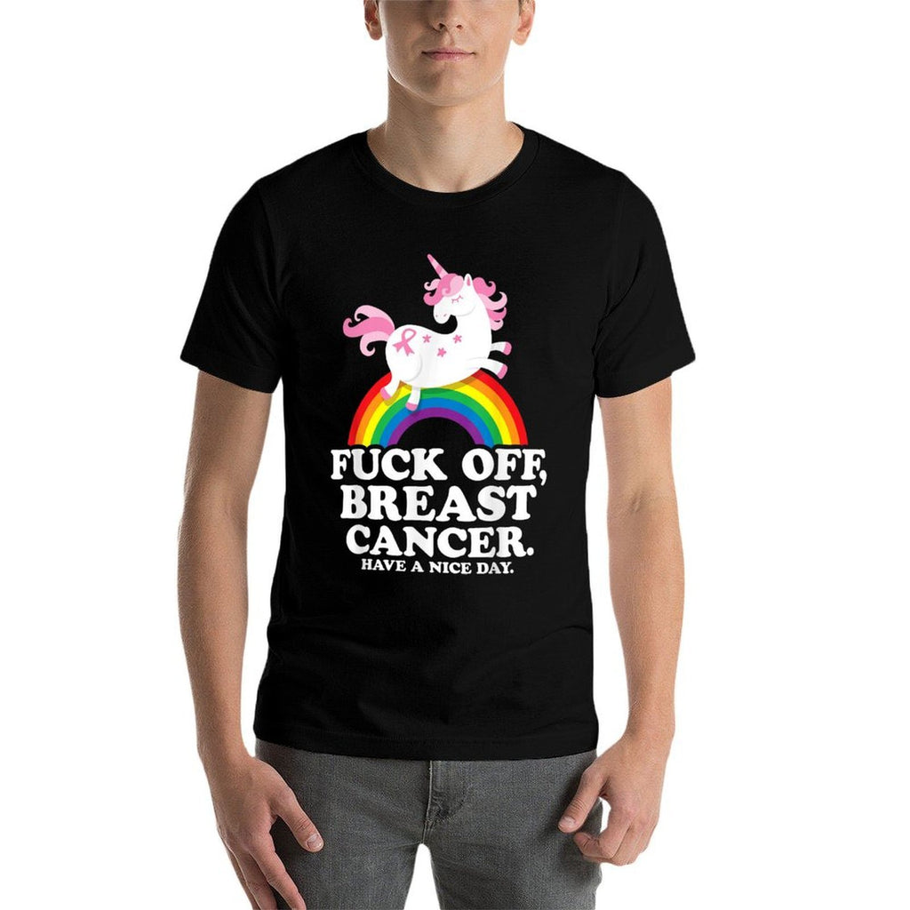 Fuck Off Breast Cancer Funny Quote with Unicorn And Rainbow  Classic T-Shirt
