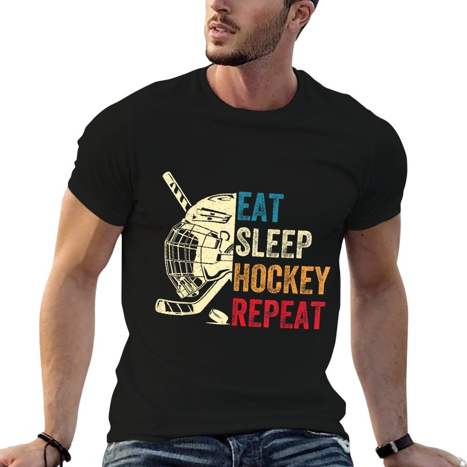 Eat Sleep Hockey Repeat Kids Adult Ice Hockey Retro Vintage  Versatile T-Shirt