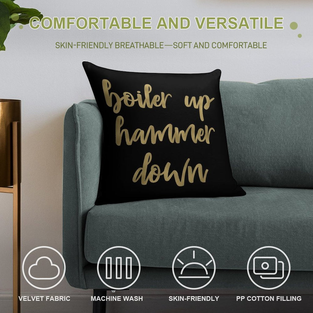 Boiler Up Hammer Down Purdue Gold Foil Soft Decorative Cover Throw Pillow