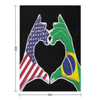 Brazilian Brazil USA United States American America Love Heart Peace Plush Throw Blanket