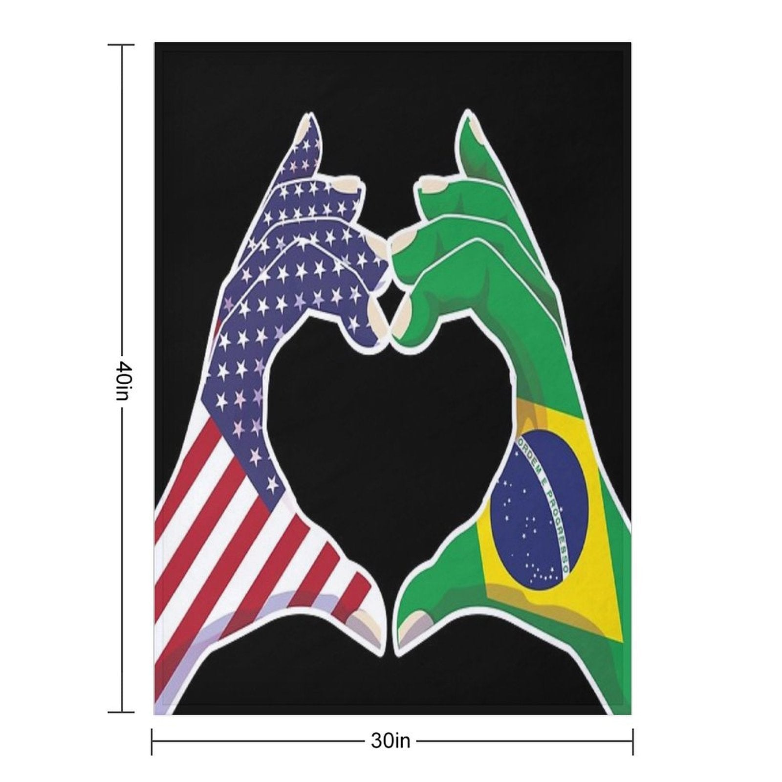 Brazilian Brazil USA United States American America Love Heart Peace Plush Throw Blanket
