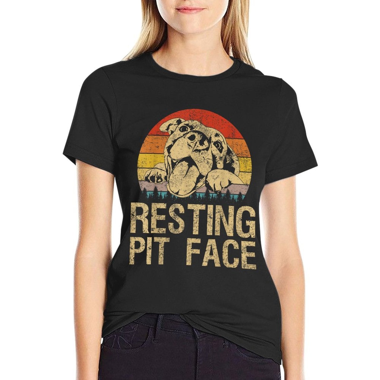 Vintage Pitbull Resting Pit Face - Funny Pitbull Lovers  Breathable T-Shirt