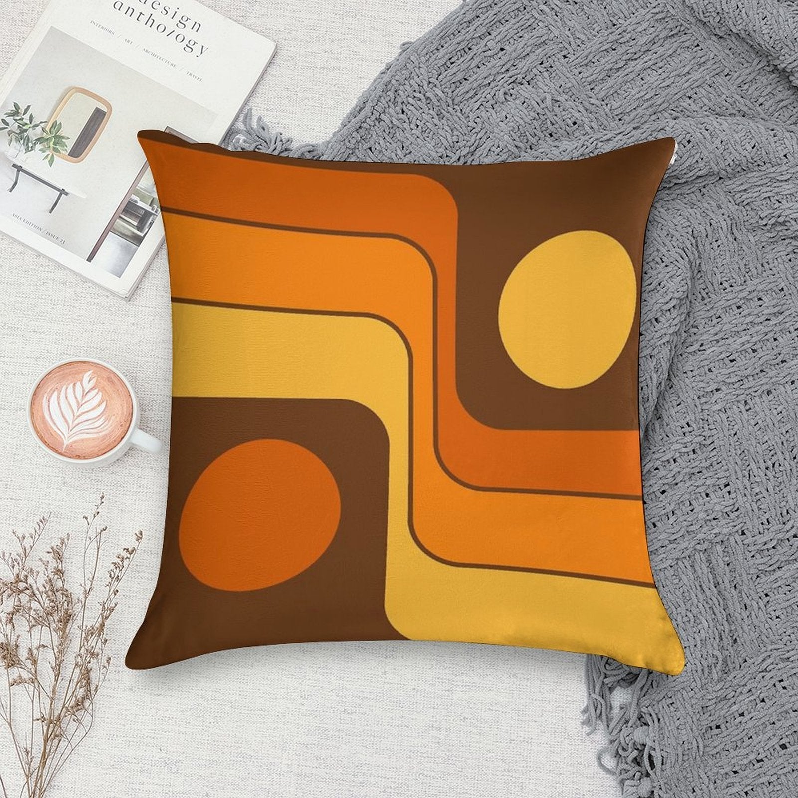Retro Geometric Design 727 Brown Orange And Yellow Soft Home Decor Throw Pillow