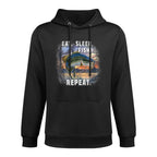 Eat, Sleep, Fish, Repeat Bass Fishing Funny Gifts Medium-Weight Fabric Hoodie