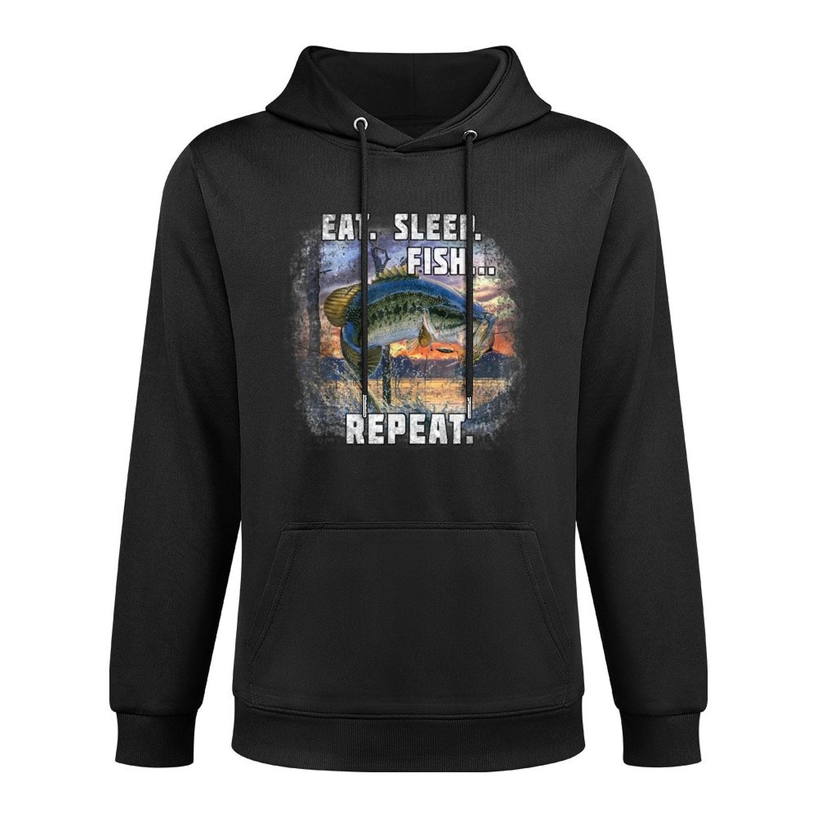 Eat, Sleep, Fish, Repeat Bass Fishing Funny Gifts Medium-Weight Fabric Hoodie