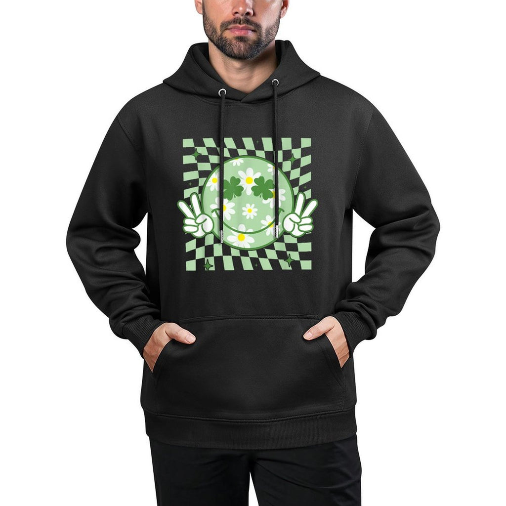 Groovy Shamrock Smile Face St Patricks Day Men Kids Funny Shape Retention Hoodie