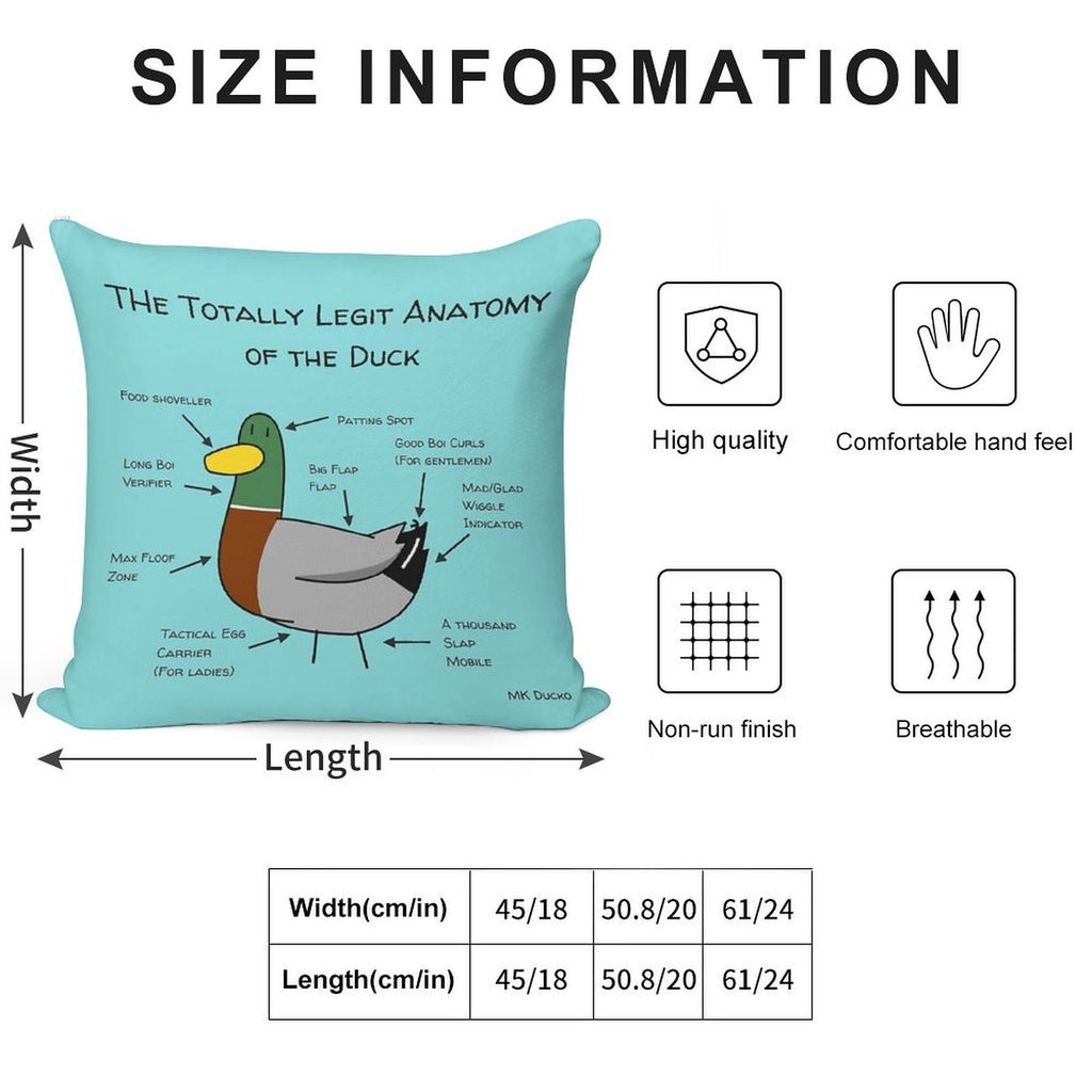 Ducko Originals #OG08 Totally Legit Anatomy of The Duck Soft Home Decor Throw Pillow