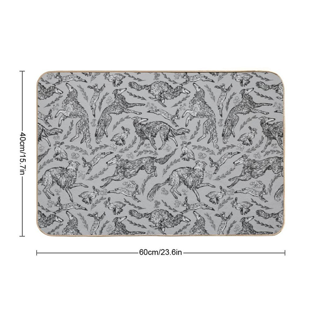 Hounds And Hares - White Dogs on Silver Field  Odorless Bath Mat