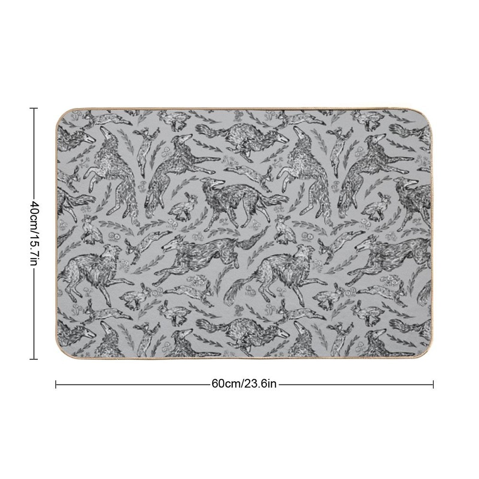 Hounds And Hares - White Dogs on Silver Field  Odorless Bath Mat
