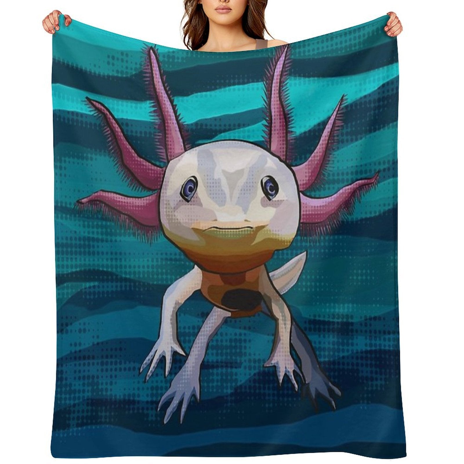 Axolotl with Water Background Machine-washable Throw Blanket