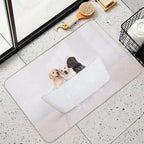 Three Puppies in Modern Bathtub Pink Print, Puppy Golden Retriever, Puppy Bathing, Animals in Bathtub Art by Synplus  Non-Slip Bath Mat