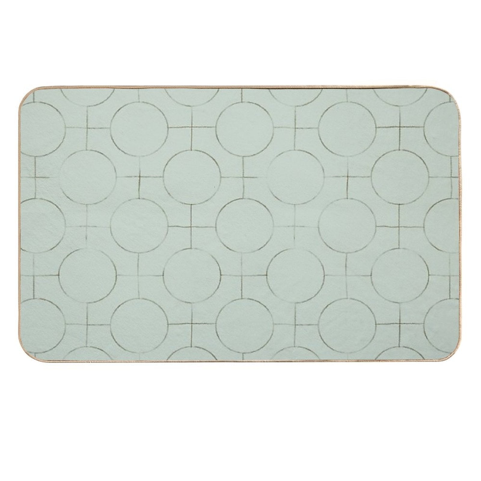Mint Green Polka Dot Minimalist Pattern. Pencil Sketch Circles And Grid. Modern Japandi  Anti-Trip Bath Mat