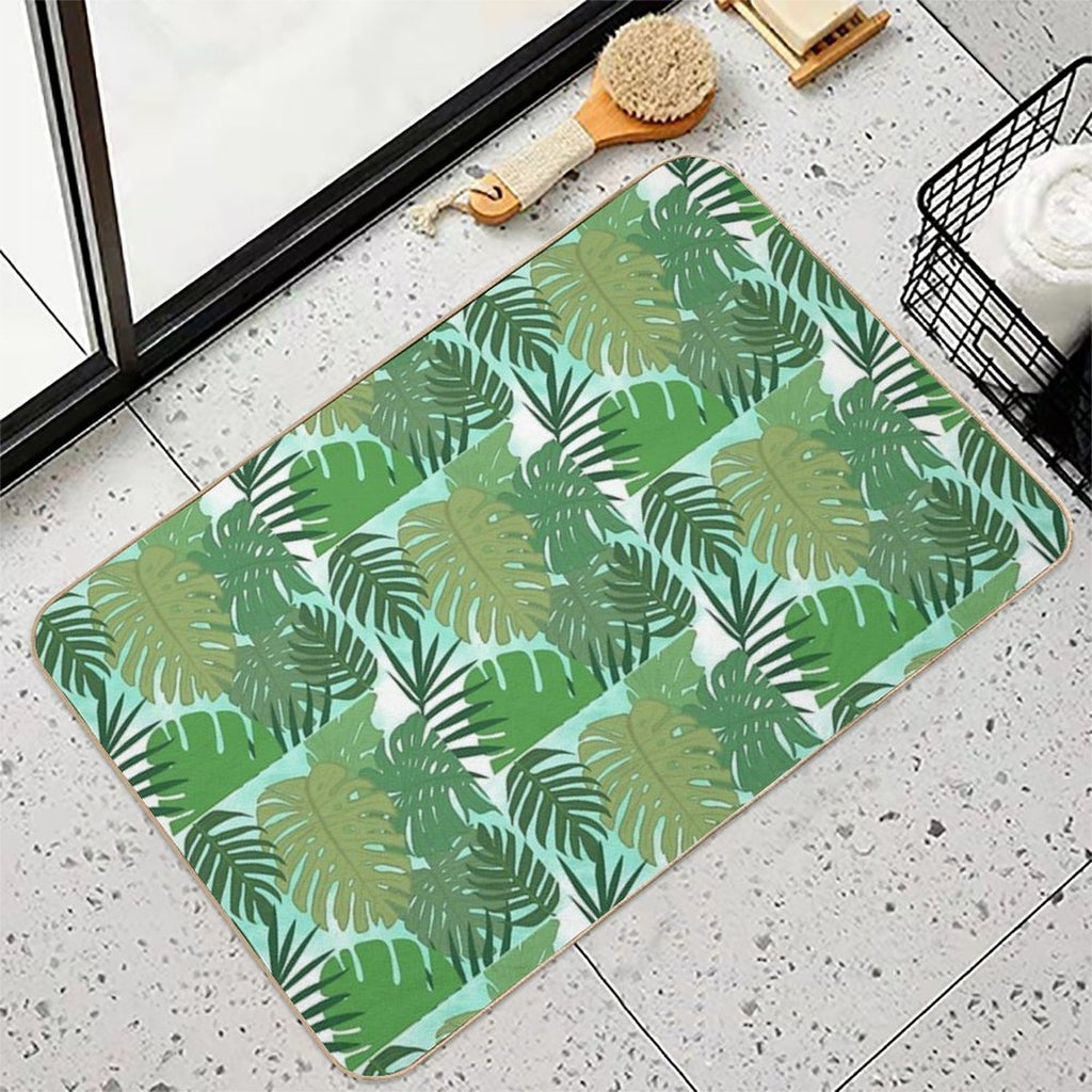 Fairy Tale Monstera Leaves in Shades of Green  Long-Lasting Bath Mat