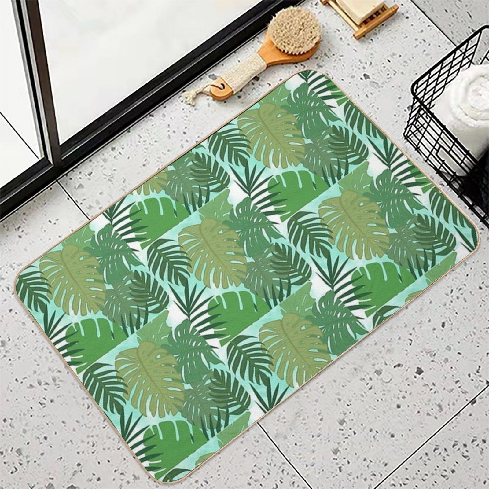 Fairy Tale Monstera Leaves in Shades of Green  Pet-Safe Bath Mat