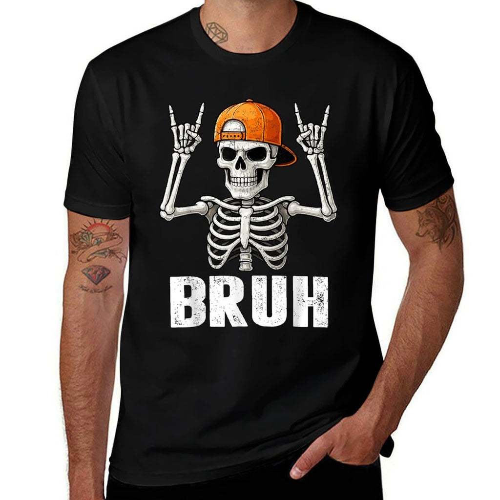 Skeleton Rock On Bruh Halloween For Mens Boys Kids Toddlers  Moisture-wicking T-Shirt