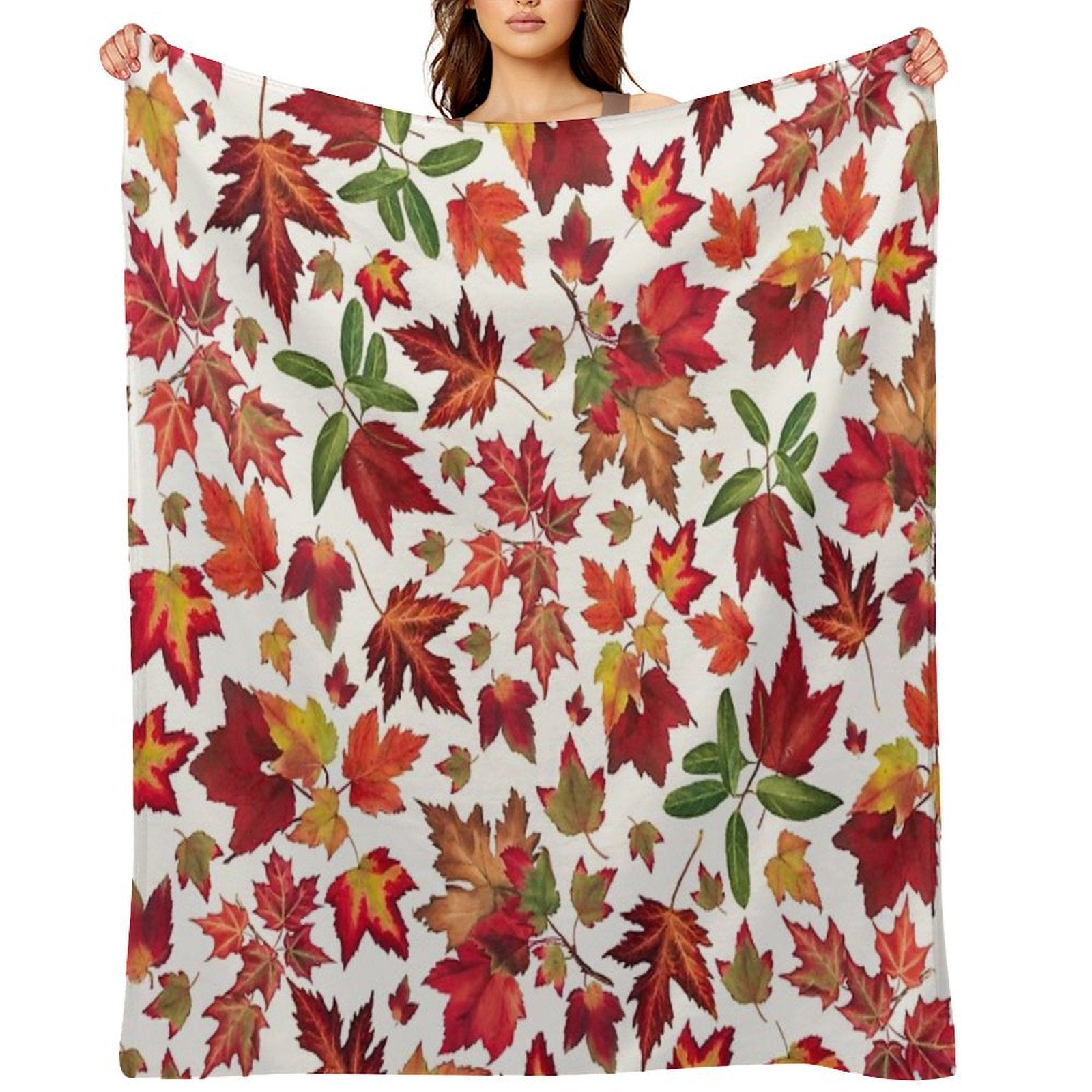Vintage Colorful Fall Leaves Forest Botanical Garden Pattern - White Shrink-resistant Throw Blanket