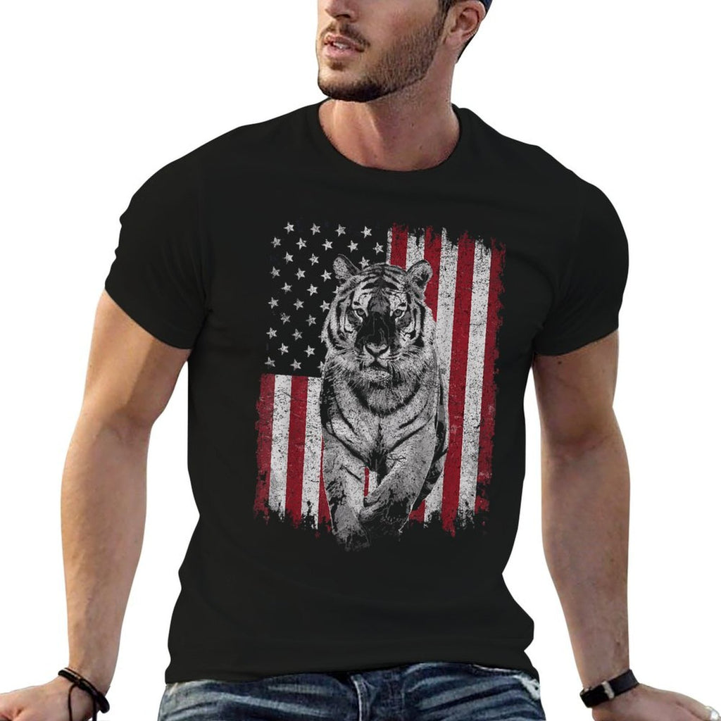 Patriotic Tiger 4th of July Patriotic USA Independence Day  Heathered Texture T-Shirt
