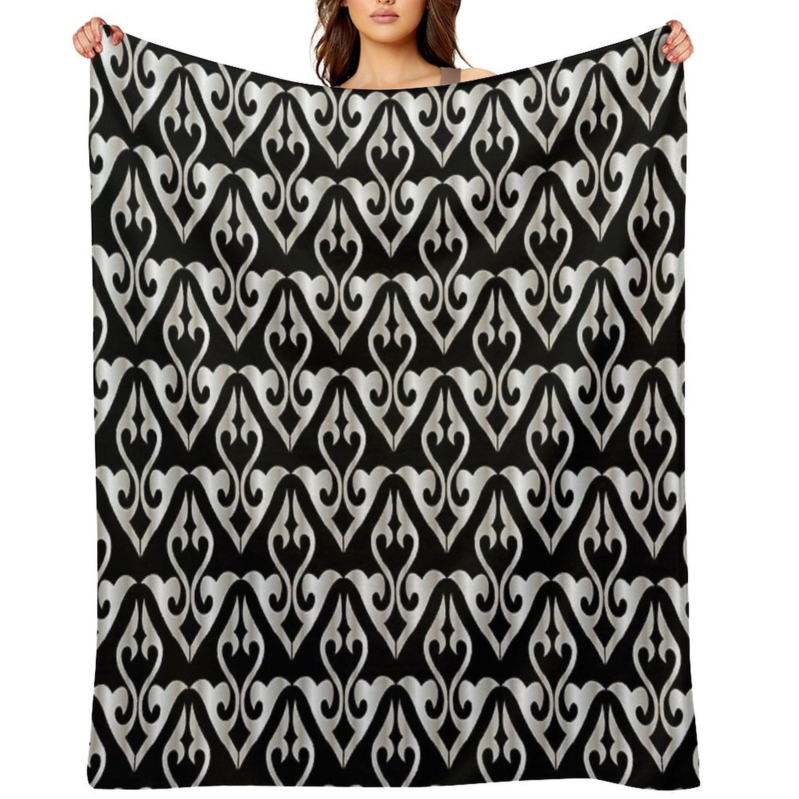 Black And White Floral Decorative Pattern All-season Throw Blanket