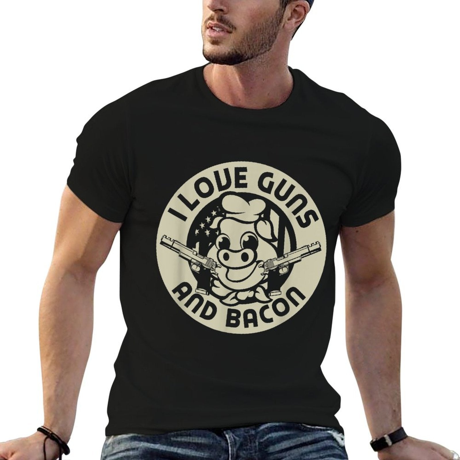 I Love Guns And Bacon Pork Pig Funny Gun Lover Quote Gift  Odor-resistant T-Shirt