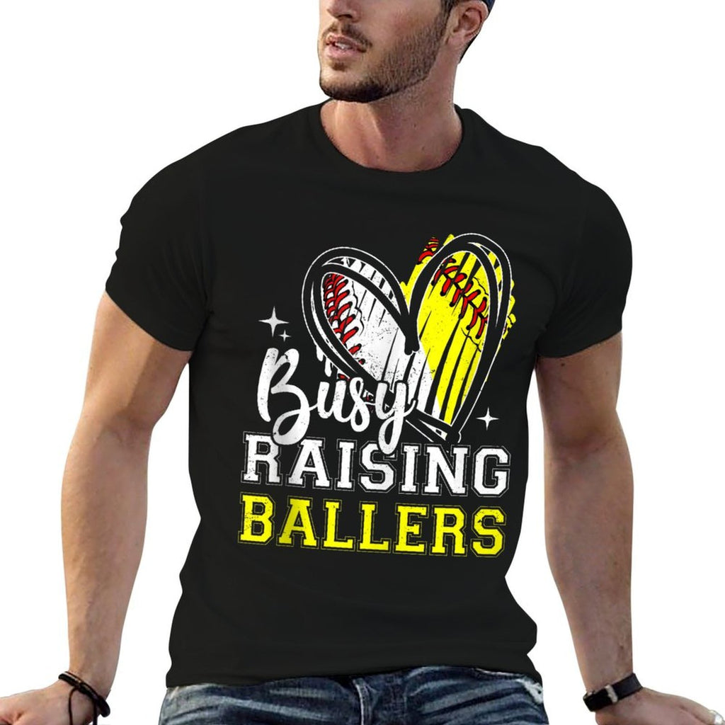 Busy Raising Ballers Heart Softball Baseball Mom  Lightweight T-Shirt