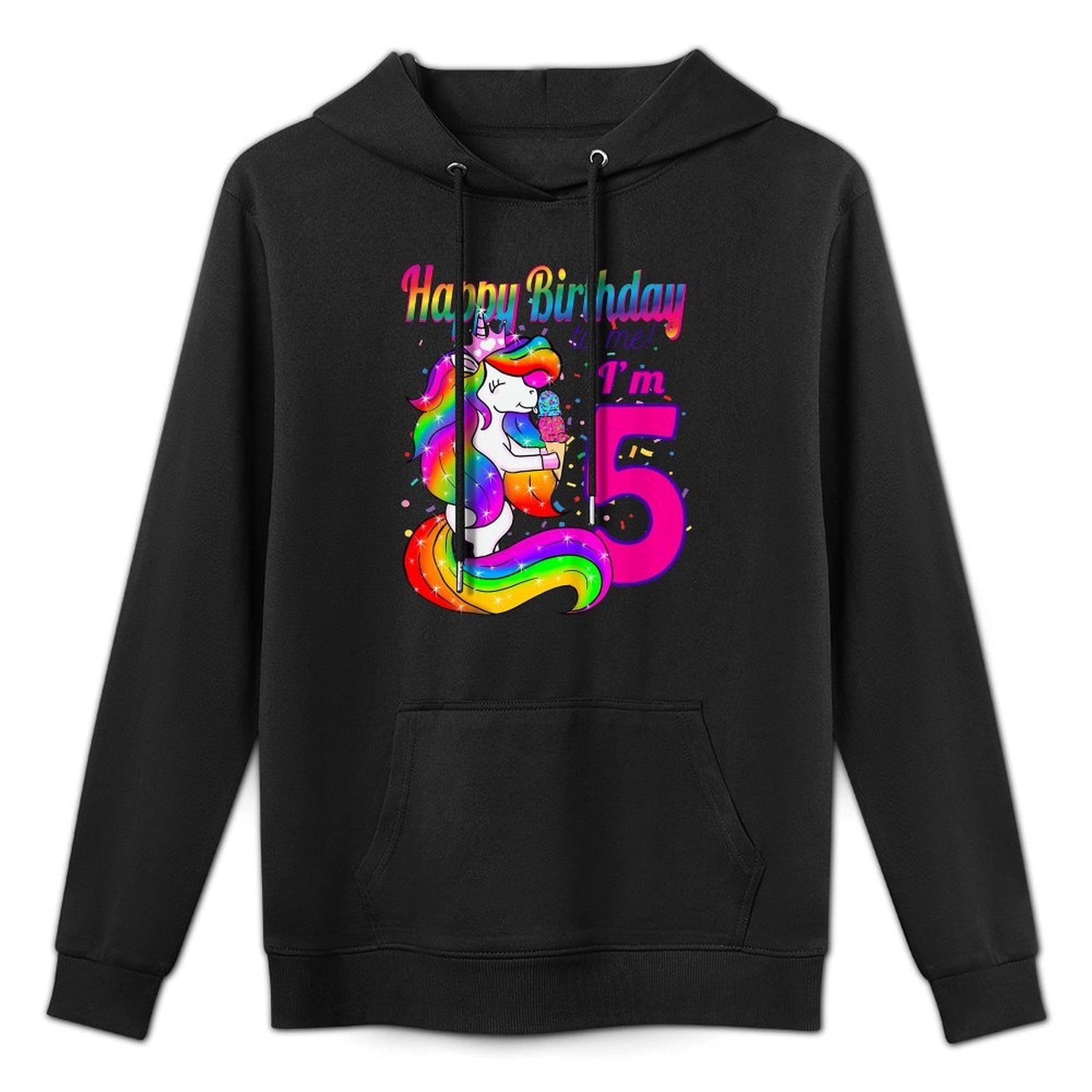 Kids Happy Birthday to Me I'm 5 Years Old Unicorn Party Theme Breathable Fabric Hoodie