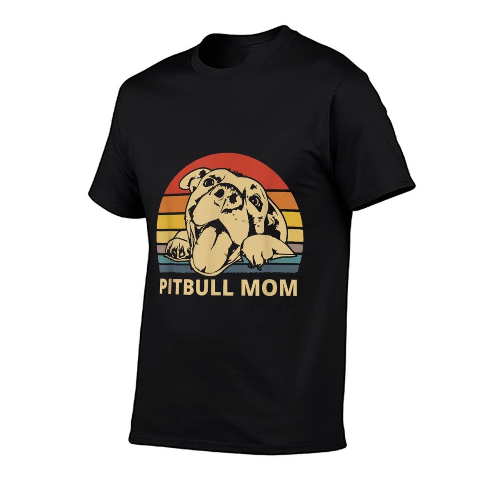 Vintage Pitbull Mom  Happy Smiling Pitbull Mom on Sunset  Rolled Sleeves T-Shirt
