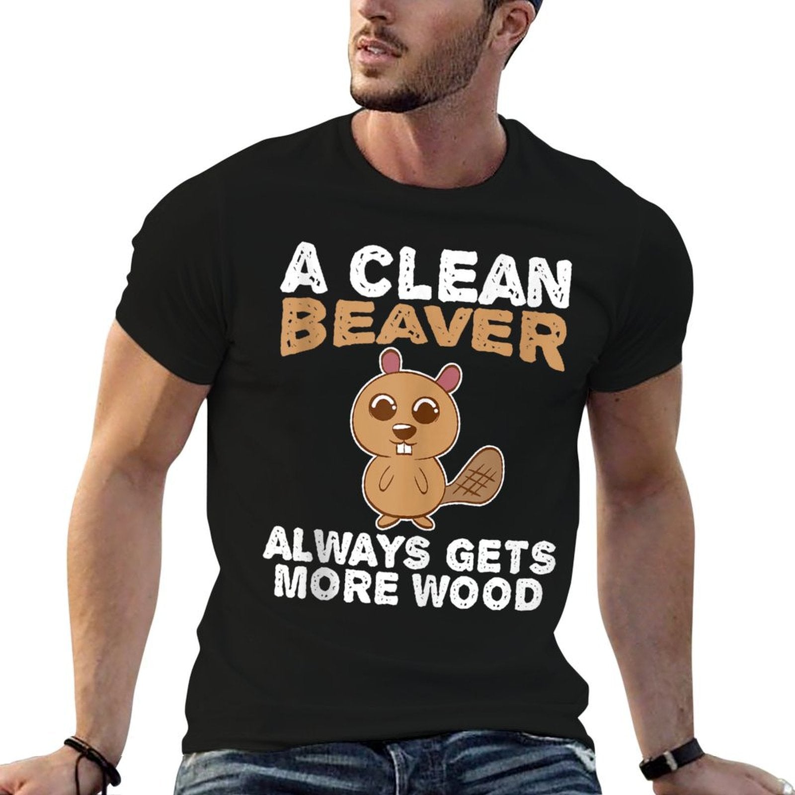 Dirty Funny Adult Clean Beaver Wood  Polyester Blend T-Shirt