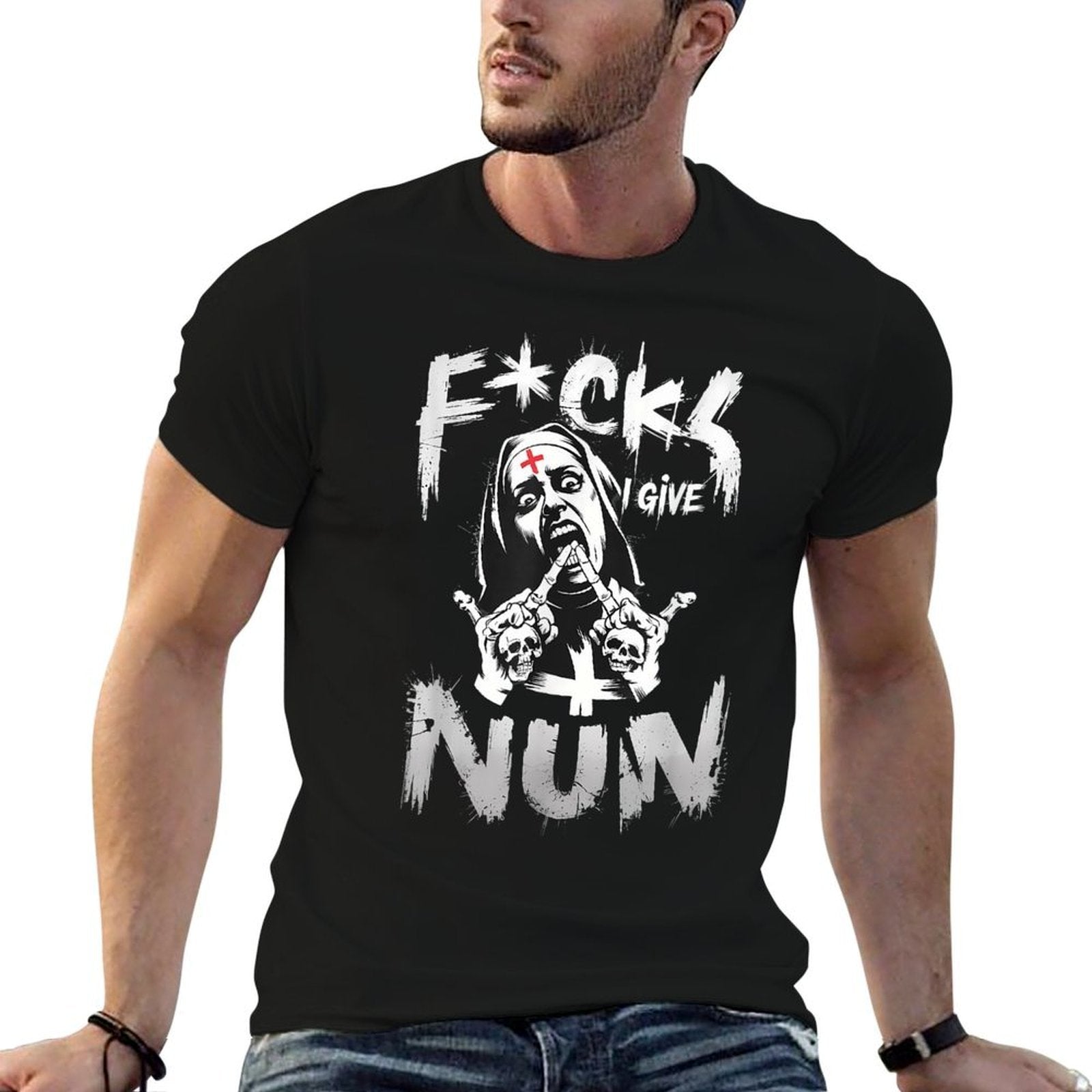 F-cks I Give Nun Dark Humor Gothic Design  Wrinkle-resistant T-Shirt